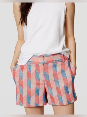 LOFT Ann Taylor The Riviera Shorts Metallic Pink Chevron Size 10